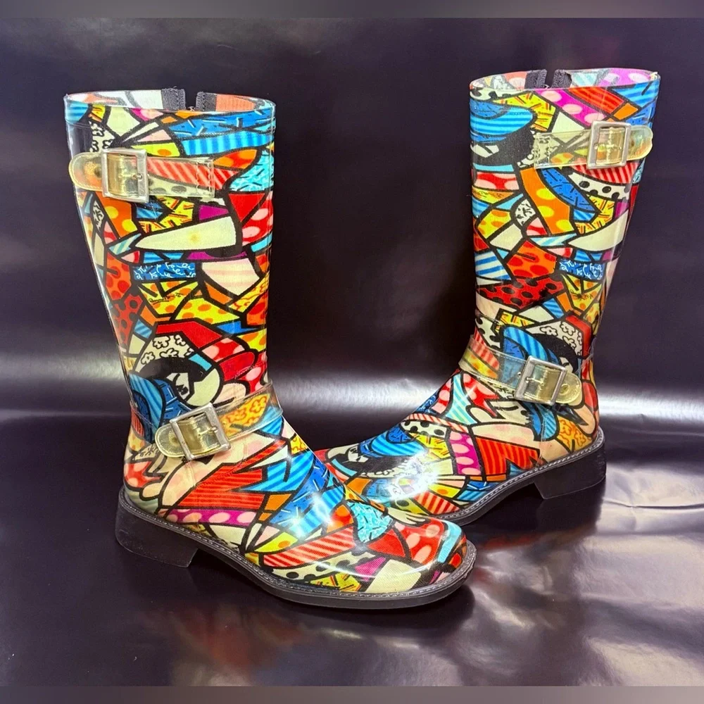 Donald J. Pliner Multicolor Abstract Knee-High Boots - Picture 4 of 9